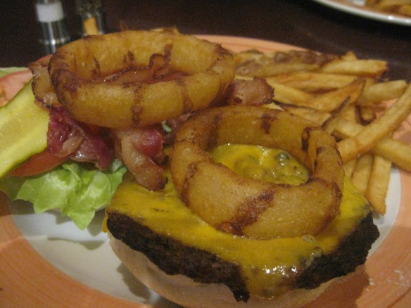 Beer, Pork & Bacon Burger at Rock Bottom